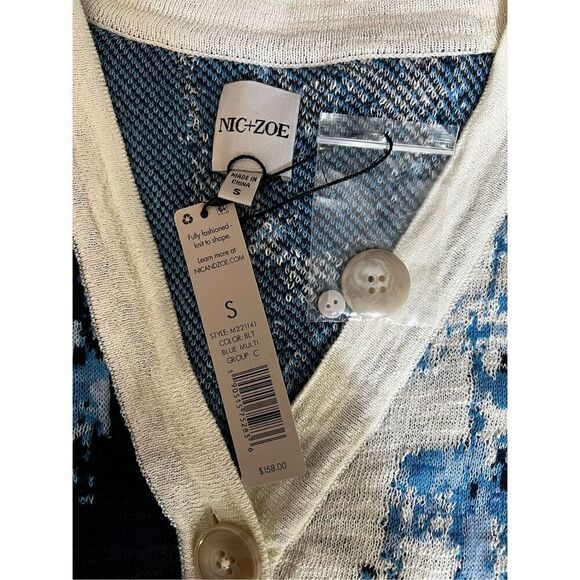 Nic+Zoe Top Womens Size Small Blue Multi Atlantic Pacific Button Cardigan NWT - Picture 4 of 11